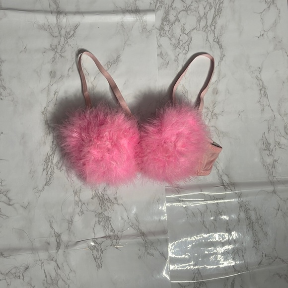 Festival pink fur faux fluffy bra - Picture 1 of 5